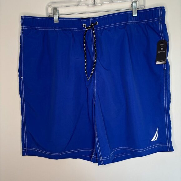 NAUTICA NEW Quick Dry Swim Trunk Mens XXL Bright Cobalt Lined Pockets Drawstring - Picture 5 of 7